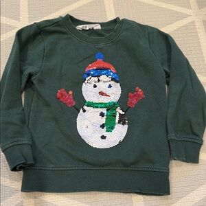 H&M Kids Holiday Green Snowman Soccer Sequin Sweatshirt